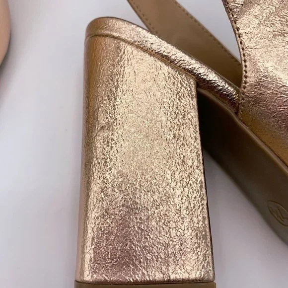 METALLIC GOLD BLOCK HEEL SLINGBACK HEELS - 7.5 - Picture 8 of 9